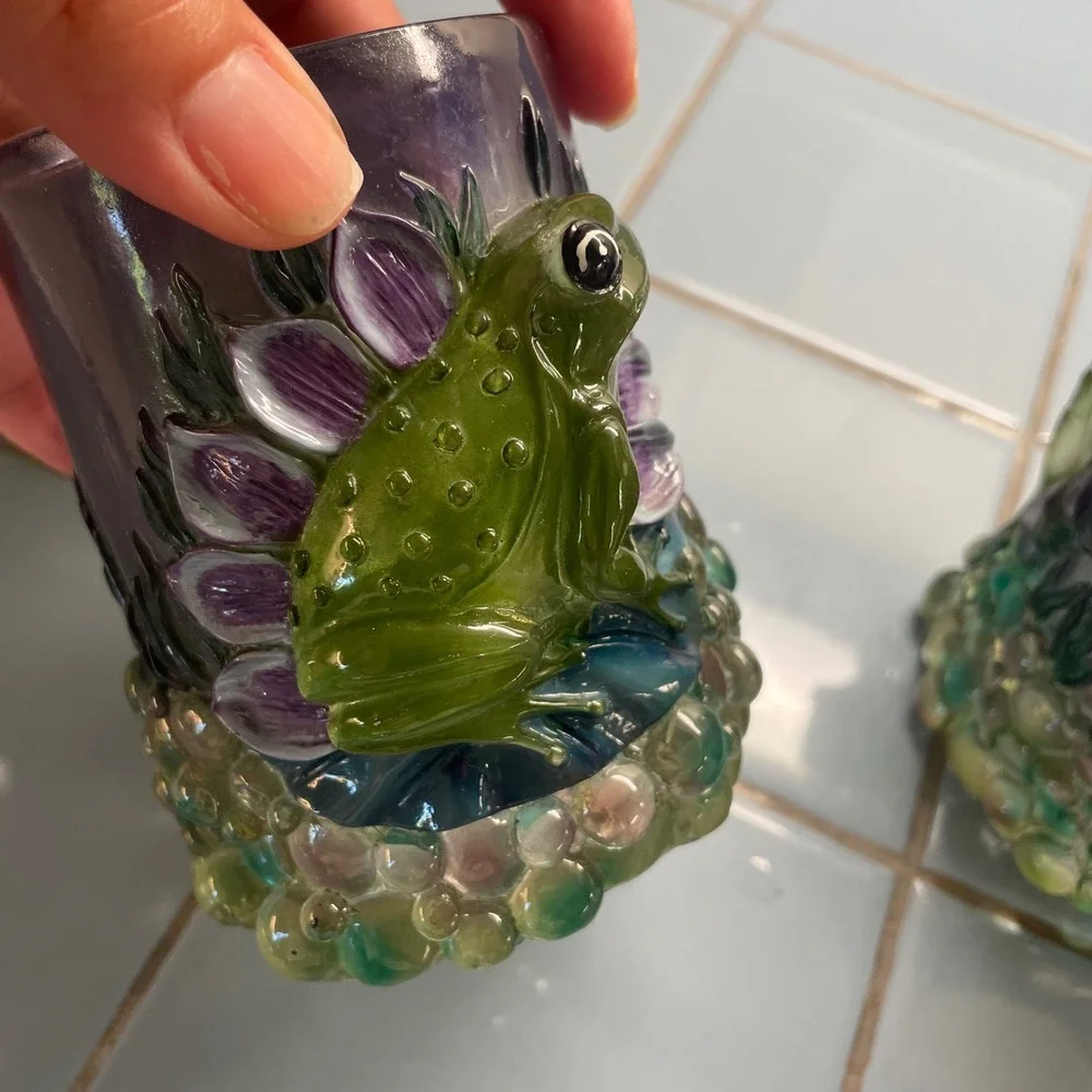 Lucite 60s 70s Frog Bathroom‎ 3 pc Set Soap Dispenser Toothbrush tumbler Decor